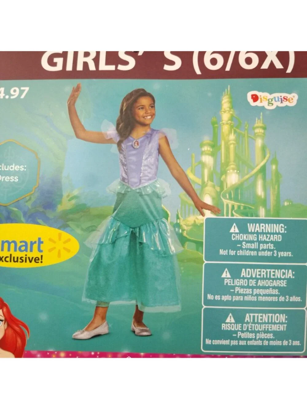 Disguise Disney Princess Girls S (6/6X) Deluxe Ariel Dress Halloween Costume